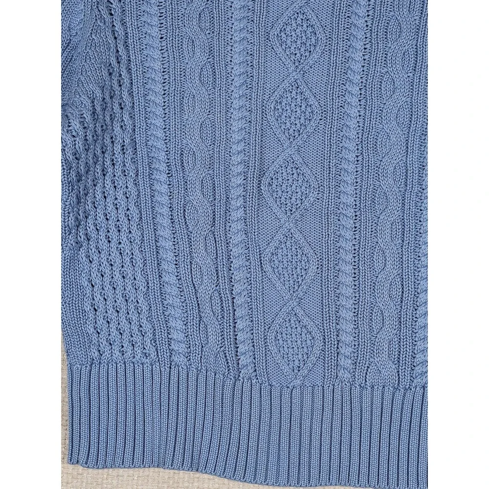 Brooks Brothers Sweater Womens Large Blue Cable Knit 100% Mercerized Cotton Sz L